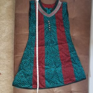 Green kurti/tunic with mirror neckline…